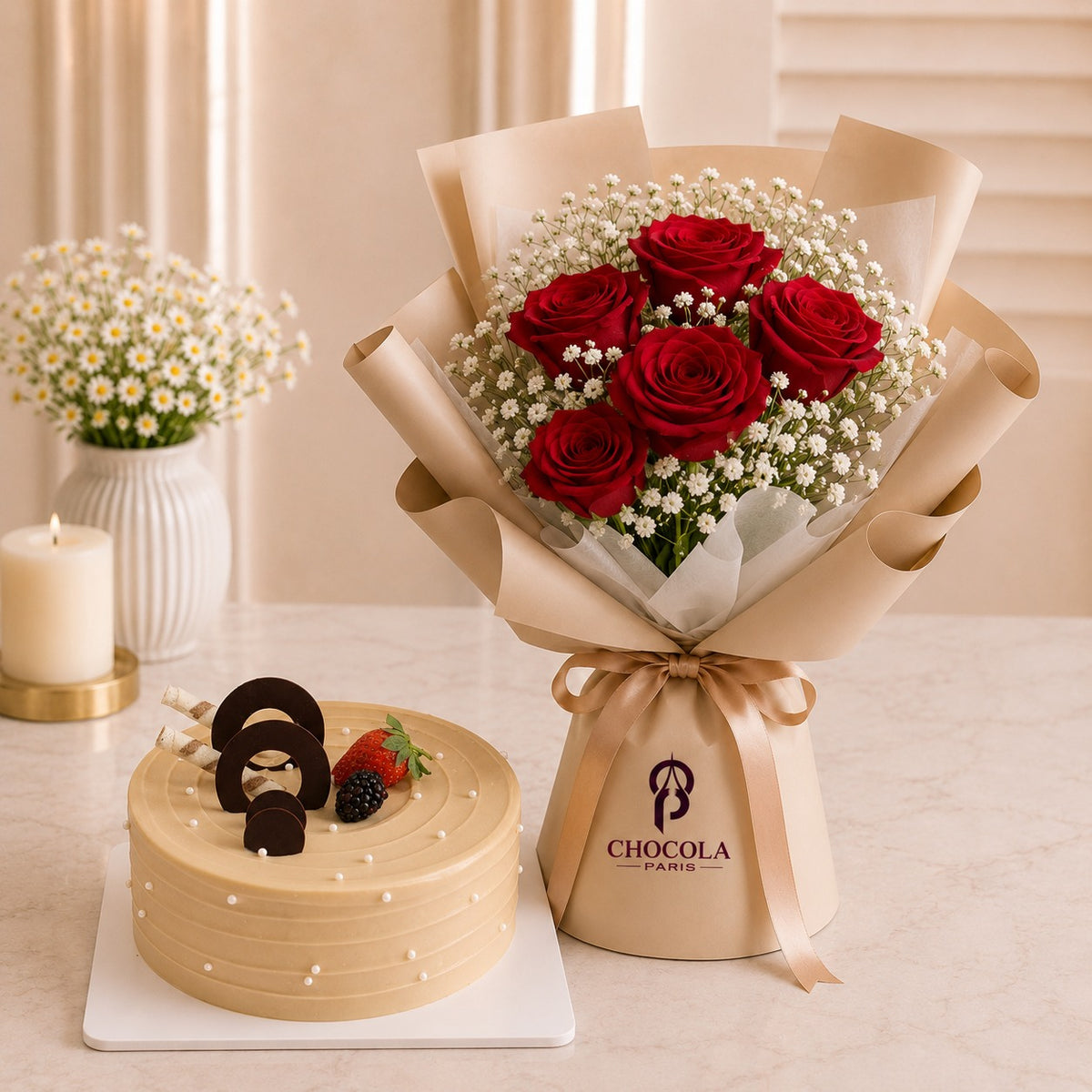 Golden Romance Rose & Cake Set