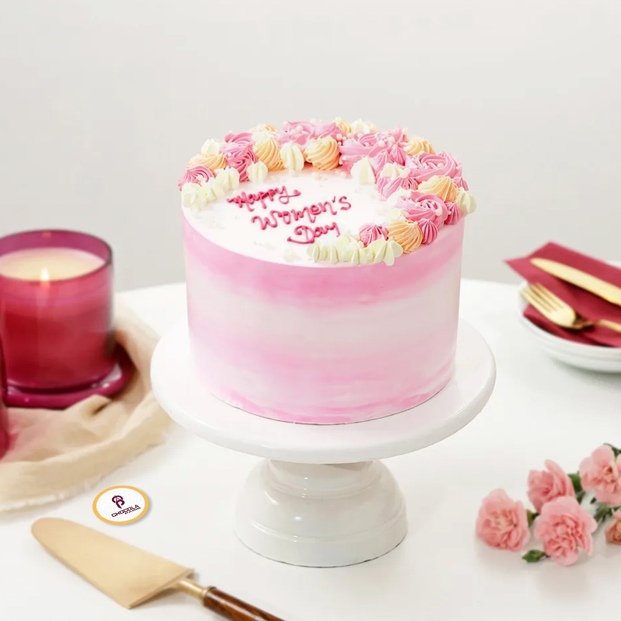 Pink Floral Women's Day Cake